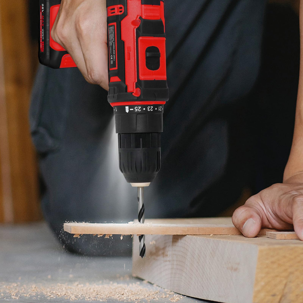 BIHOO compact cordless drill fits easily in a workshop
