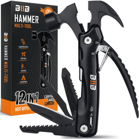 BIIB 12-in-1 hammer multitool in a protective case, perfect for camping and quick repairs.