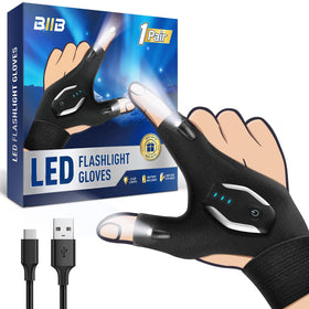BIIB rechargeable flashlight gloves with two LEDs on fingers for hands-free illumination during night tasks