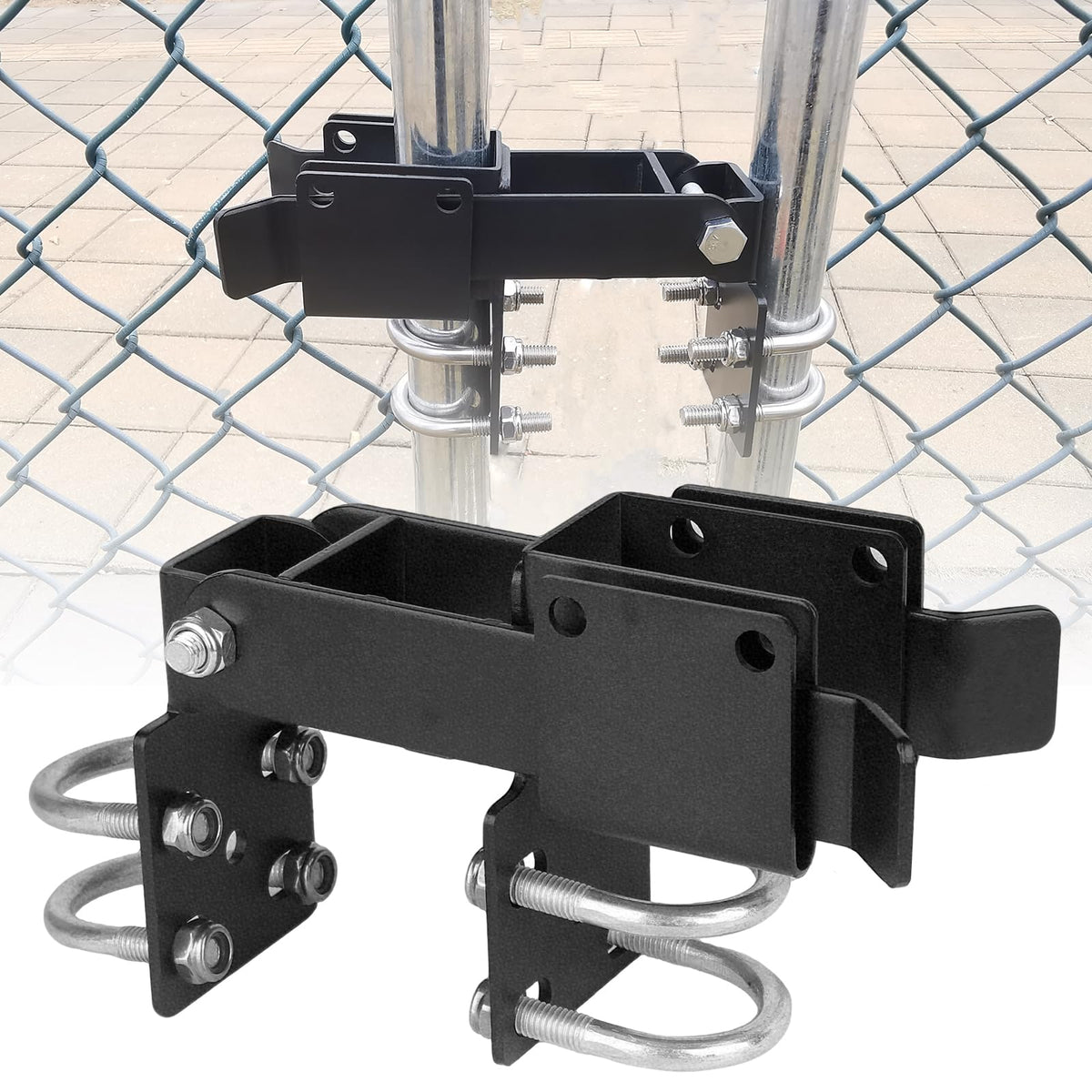 BiJun chain link latch front view, padlock-ready security.