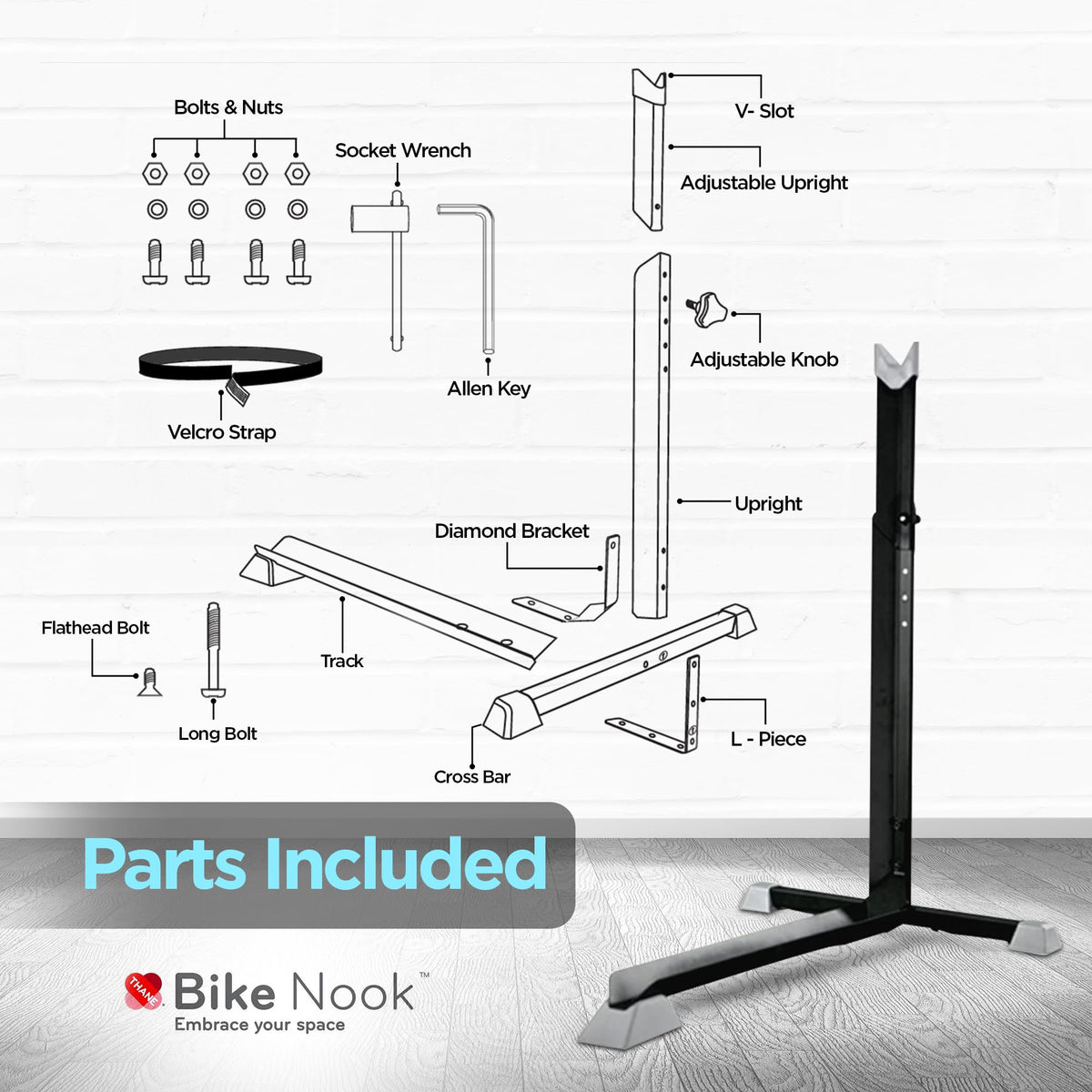Bike Nook bike stand in action supporting a bicycle securely