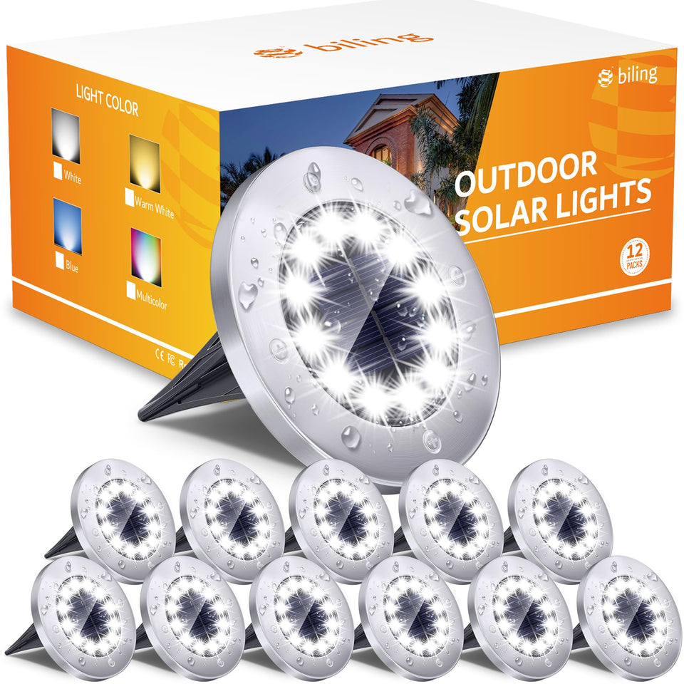 Biling solar outdoor lights with 12 LEDs illuminate walkways safely