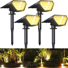 Biling Solar Spot Lights illuminate the front-yard pathway for safer nighttime entry.