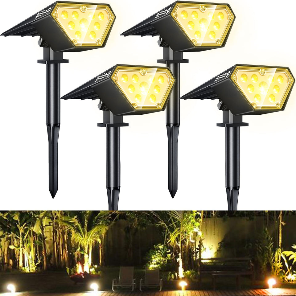 Biling Solar Spot Lights illuminate the front-yard pathway for safer nighttime entry.