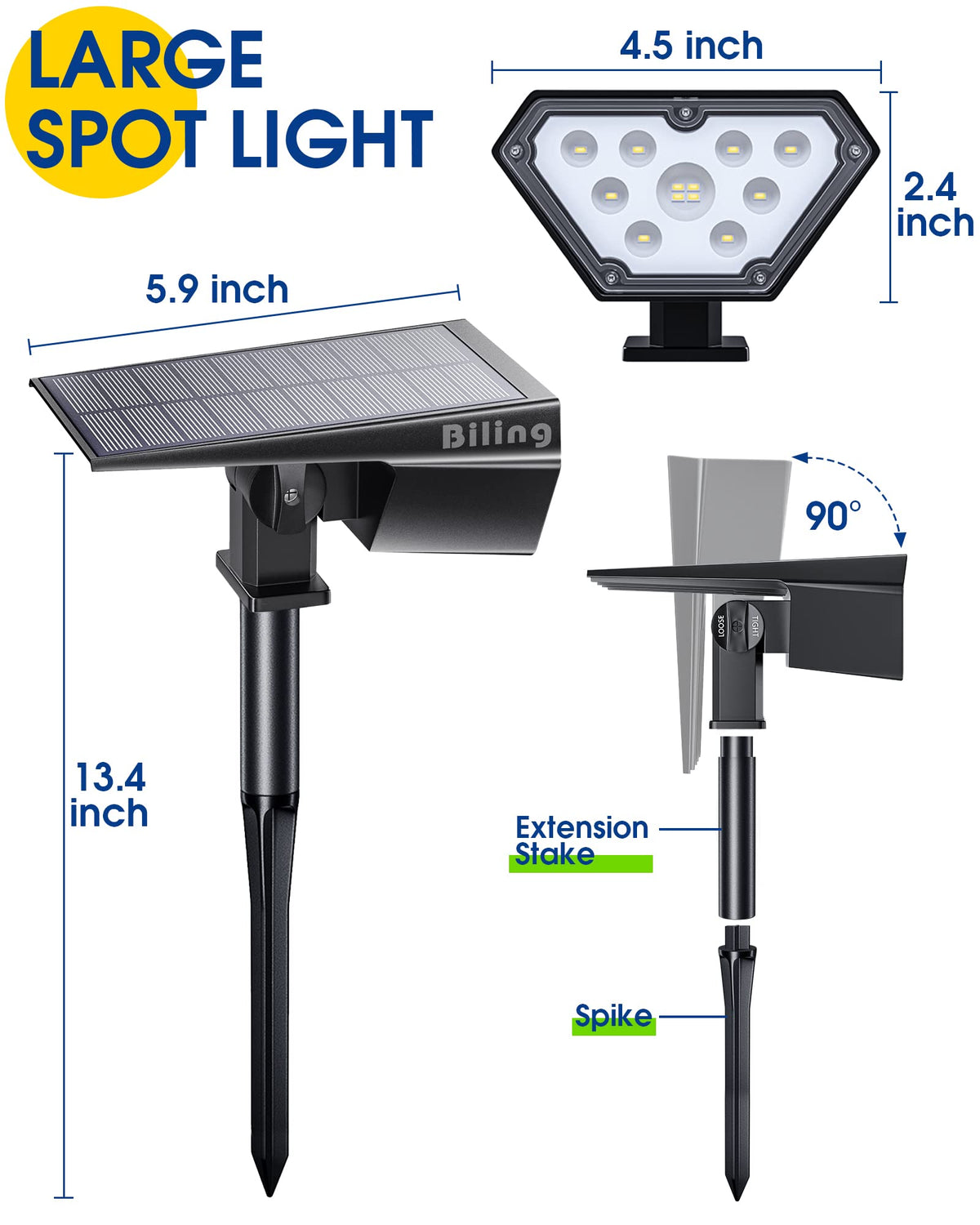 Biling Solar Spot Lights brighten porch steps to guide guests safely.