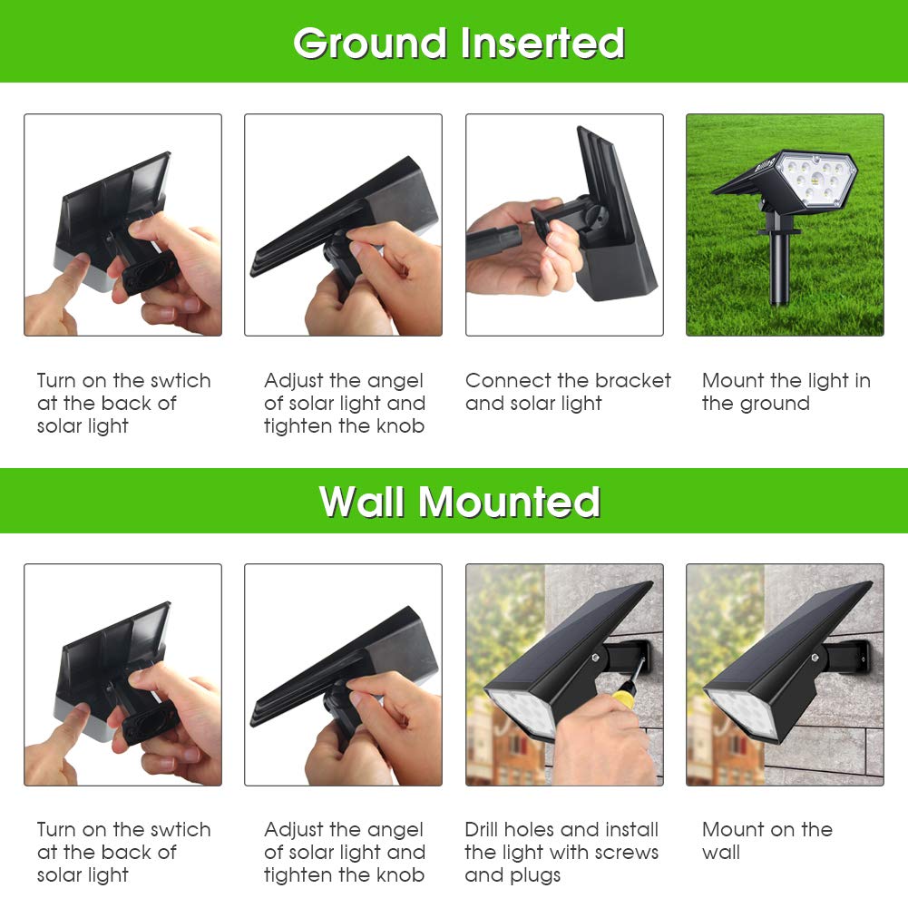 Biling Solar Spot Lights offer low and high brightness modes for flexible lighting.