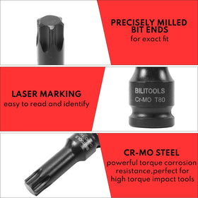 BILITOOLS 1/2-inch drive Torx bits in use with impact tools.