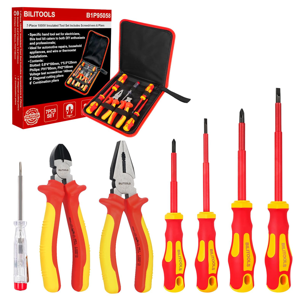 BILITOOLS 1000V insulated screwdriver set ready for professional electrical tasks.