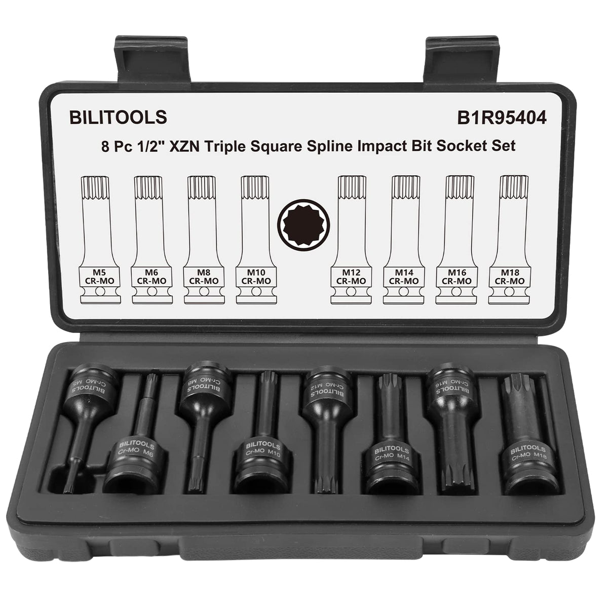 BILITOOLS 8-piece XZN socket set with 1/2 inch drive for impact use