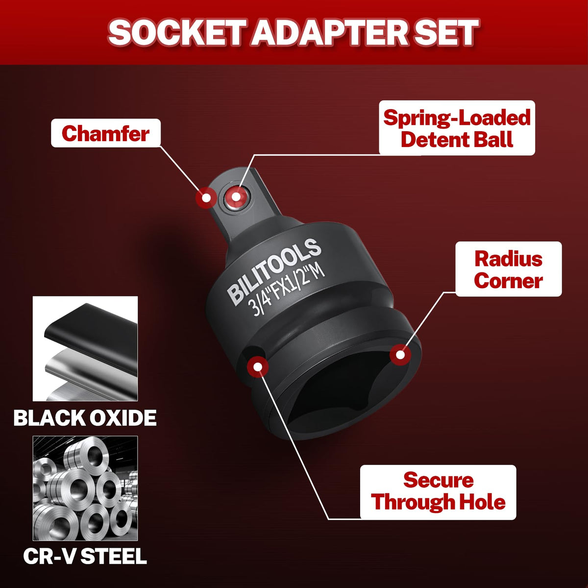 BILITOOLS black phosphate coating protects sockets from rust.