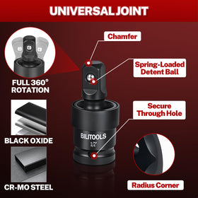 BILITOOLS chamfered edges with a spring-loaded detent ball secure sockets.