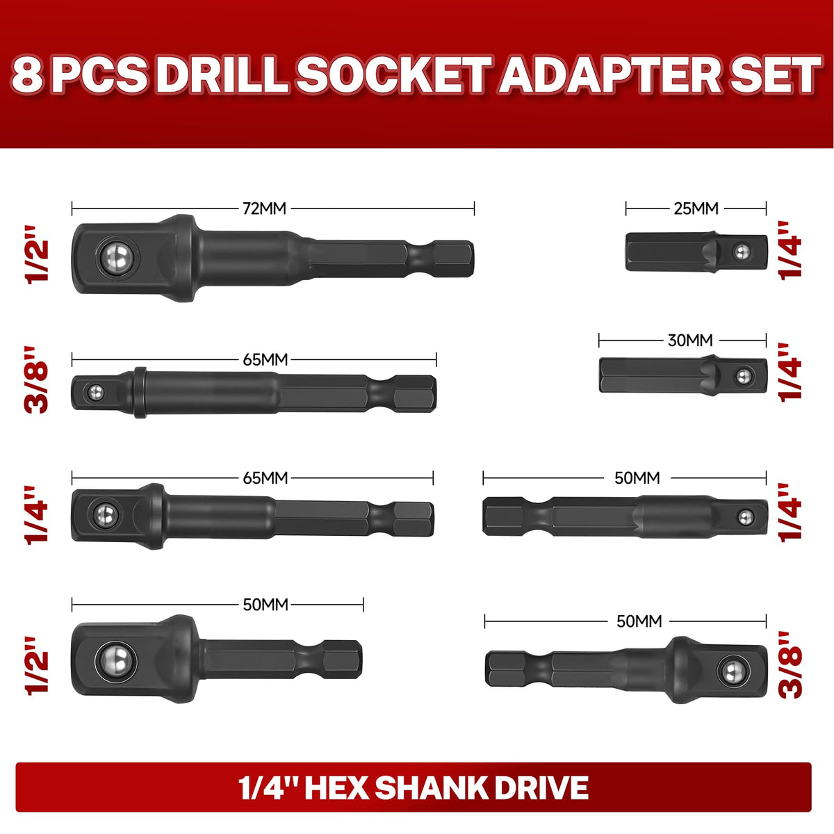 BILITOOLS chrome vanadium steel adapters for strength and durability.