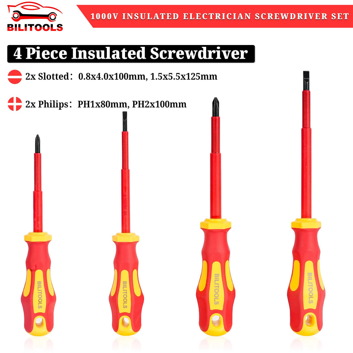 BILITOOLS magnetic slotted tip shown for precise screw alignment.