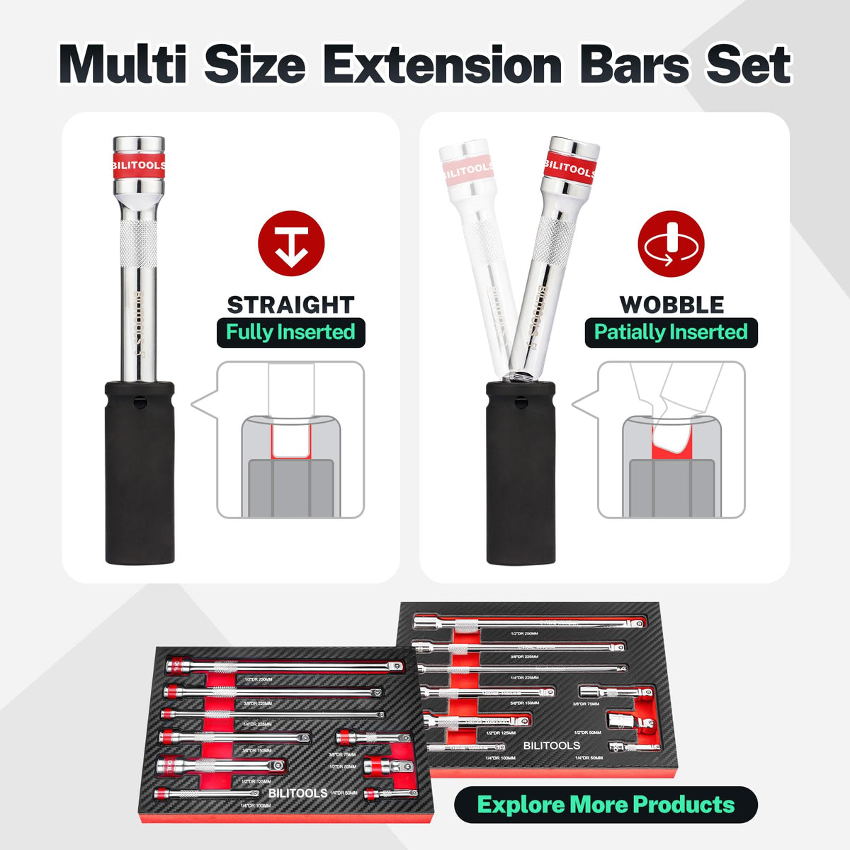 BILITOOLS wobble extension knurled bars provide better grip during use