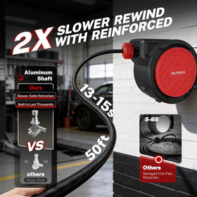 Bilitoools air hose three-eighths 50ft unwound view shows generous reach for tools.