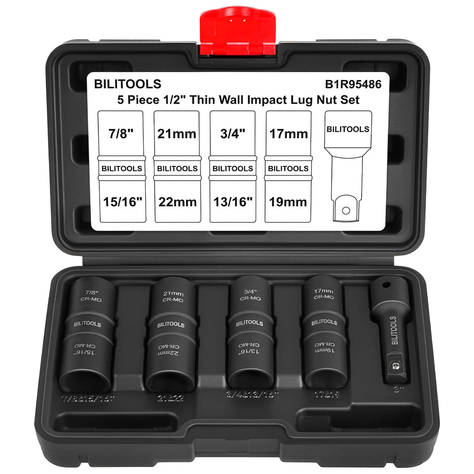 BILITOOLS lug nut sockets, 1/2-in drive, flip design for fast size changes