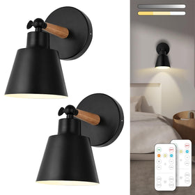 BIMEAN black battery wall sconce set two with remote for wireless lighting.