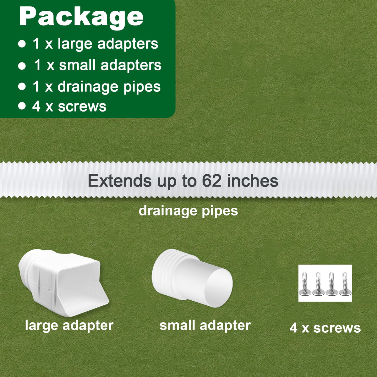 Binazon drain pipe with extendable length and included screws.