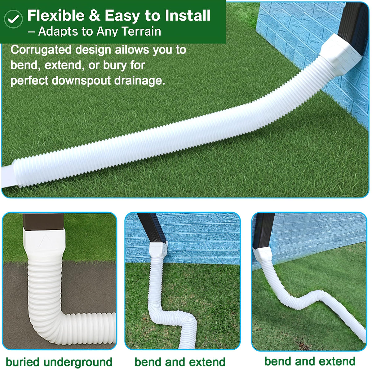 Binazon extendable downspout pipe reaches distant drainage areas