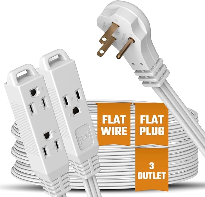 BindMaster flat-angled extension cord with 3 outlets helps save space indoors.