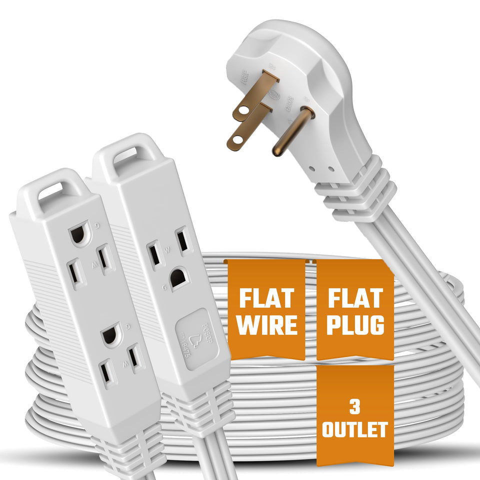 BindMaster flat-angled extension cord 10ft powers multiple devices behind furniture with space-saving design.