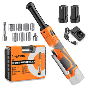 Bingoway extended electric ratchet wrench kit in action for tight spots