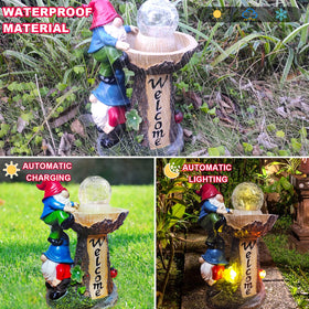 Binqiuu Night illumination of the gnomes enhances garden ambiance.