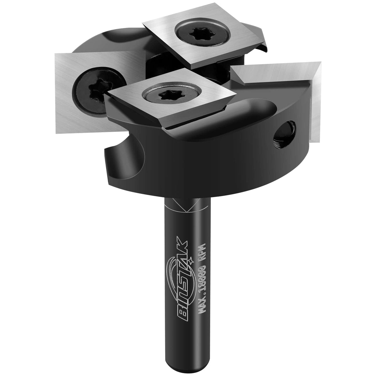 Binstak CNC spoilboard surfacing bit top view for fast flat finishes.