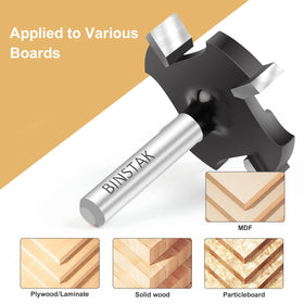 Binstak spoilboard bit versatile for planing, trimming, and grooving.