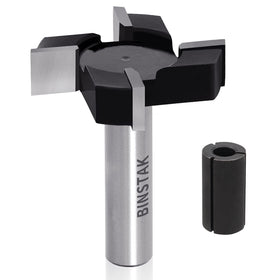 Binstak spoilboard surfacing bit with four wings for clean, fast cuts on a CNC