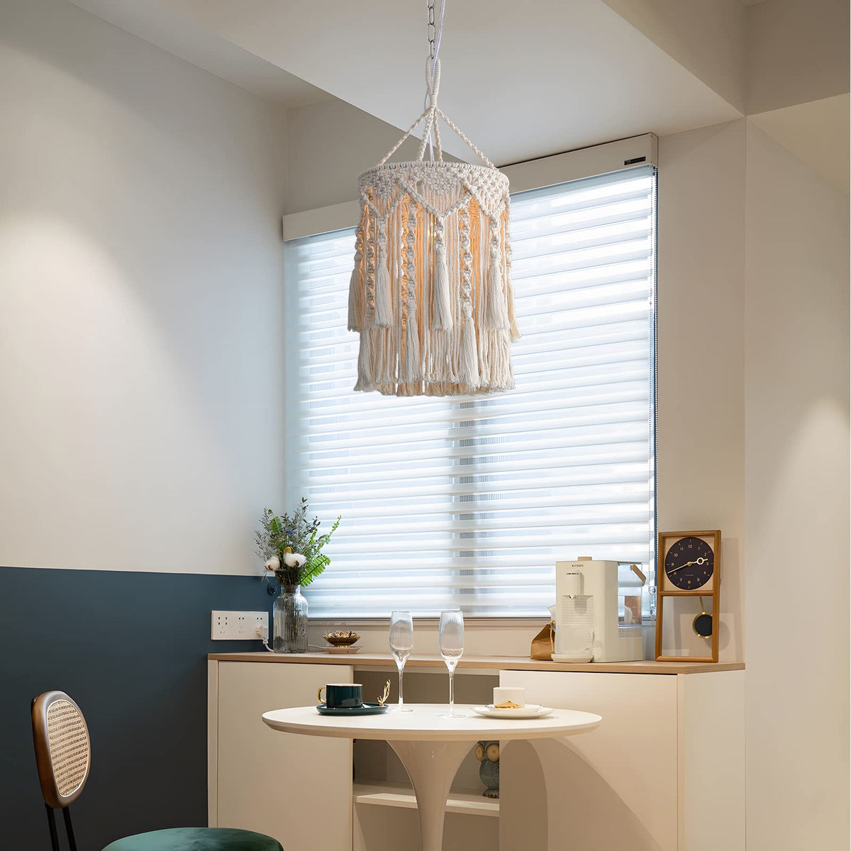 Bioaqua Boho lamp shade bedroom ambience with warm, relaxing glow.