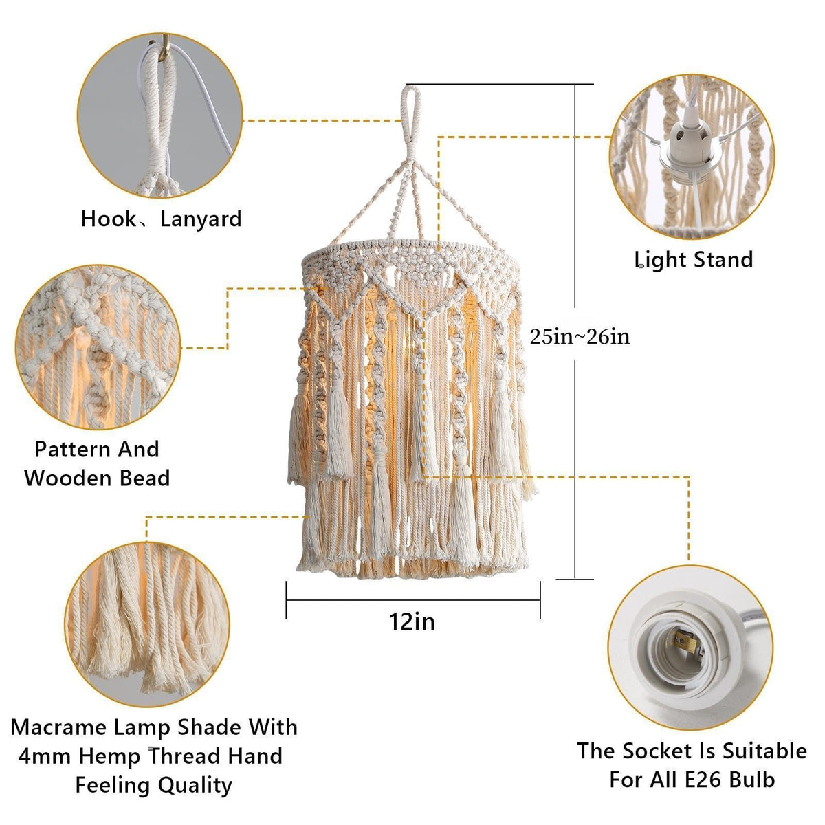 Bioaqua Boho lamp shade living room focal point with soft light.