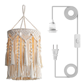 Bioaqua Boho lamp shade macrame closeup shows natural cotton texture for cozy ambience.