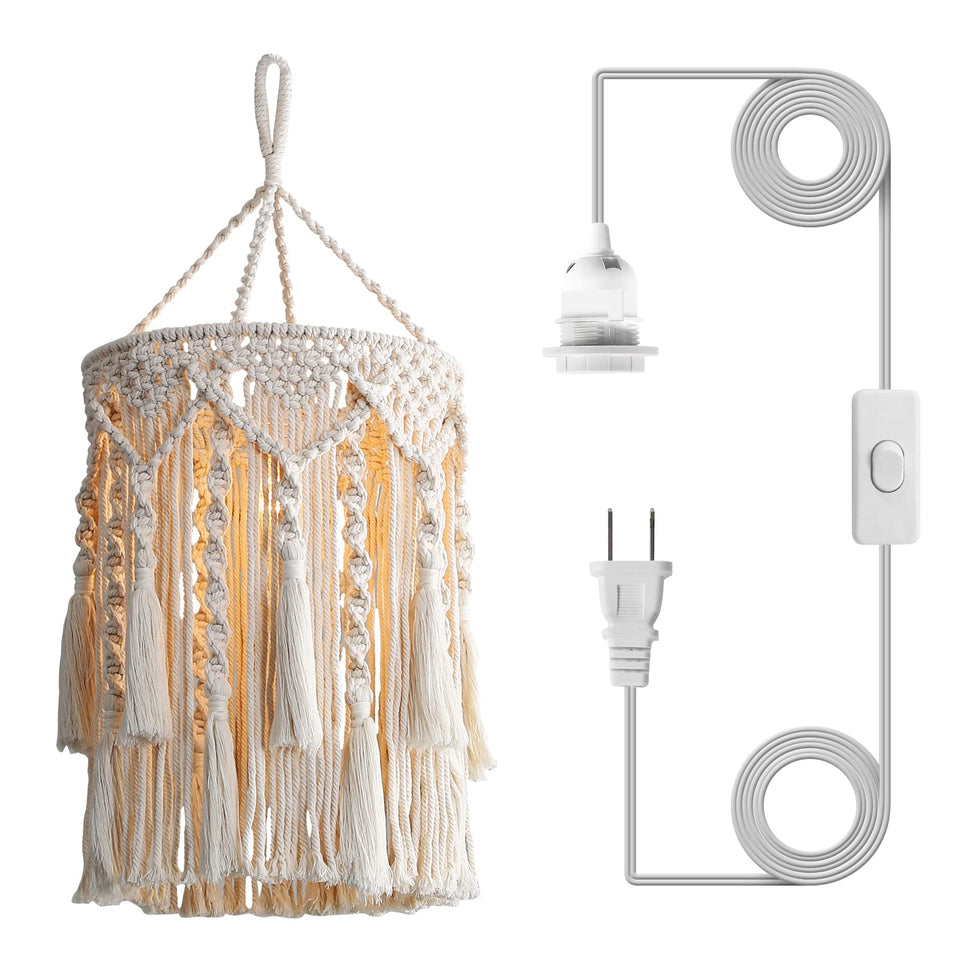 Bioaqua Boho lamp shade macrame closeup shows natural cotton texture for cozy ambience.