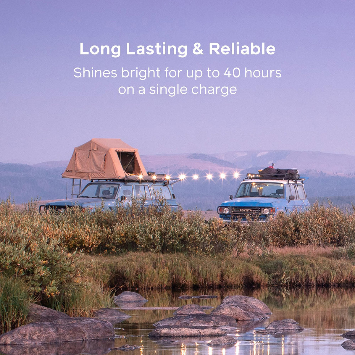 BioLite solar charging plus USB-C plug-in for flexible power options.