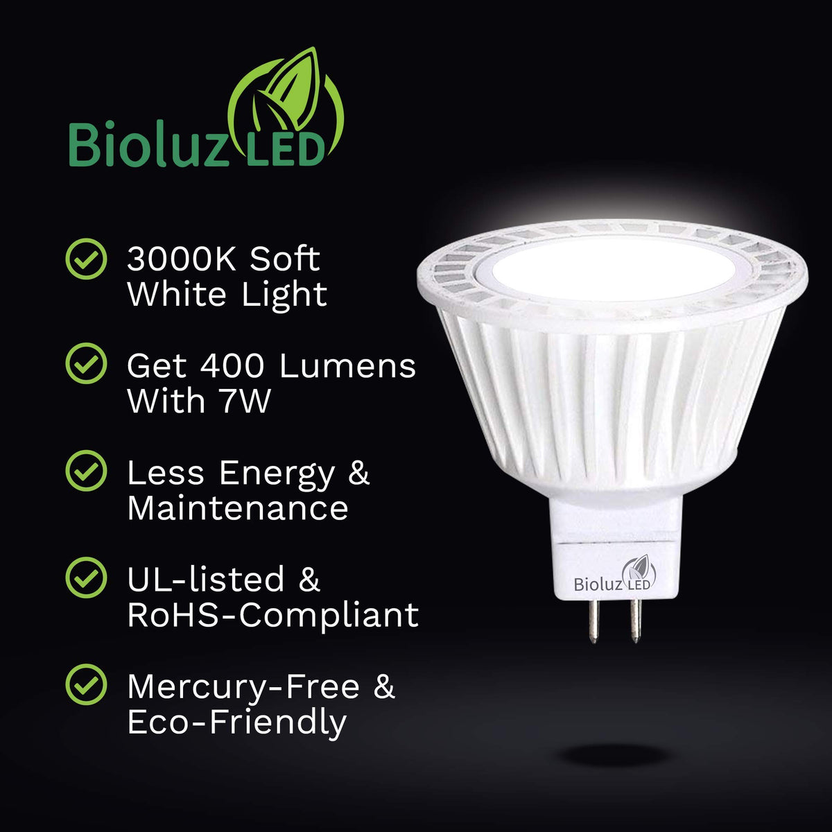 Bioluz LED 7W module replacing 50W halogen with energy efficiency