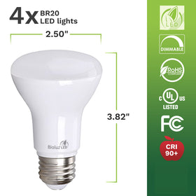 Bioluz LED BR20 bulb dimmable for smooth flicker-free mood lighting.