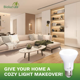 Bioluz LED BR20 bulb suitable for indoor or outdoor use.