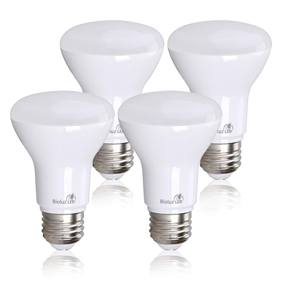 Bioluz LED BR20 bulb in soft white 3000K for cozy ambient lighting.