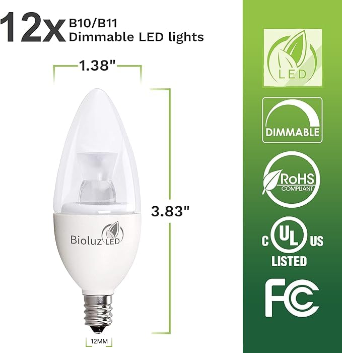 Bioluz LED candle bulb in multi-bulb fixture saves energy.
