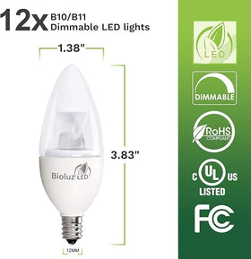 Bioluz LED candle bulb in multi-bulb fixture saves energy.