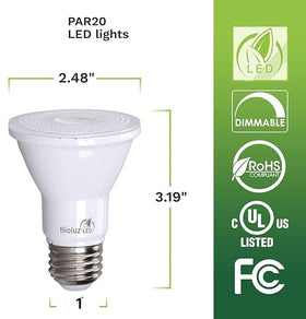 Bioluz LED PAR20 40-degree beam creates precise spot lighting.