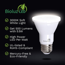 Bioluz LED PAR20 with E26 base delivers 75W-equivalent brightness.