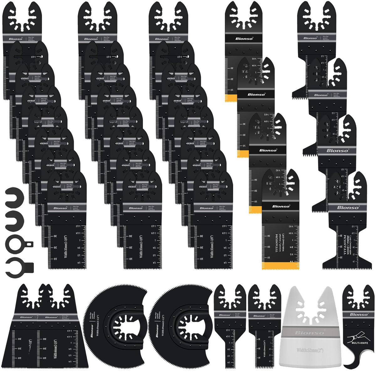 Bionso 40 PCS oscillating saw blades for wood, metal and plastic for versatile cuts.