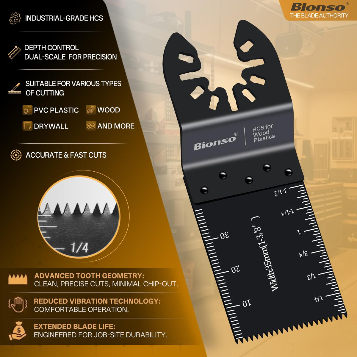 Bionso titanium multitool blades closeup highlighting durability for extended tool life.