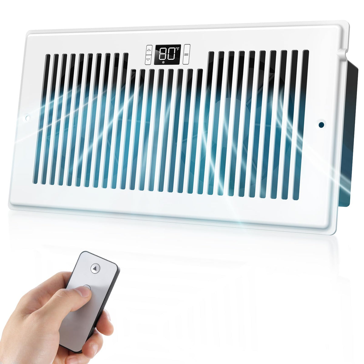 BIOWIND Quiet booster fan front view, slim design for discreet airflow in 6x12 vents.