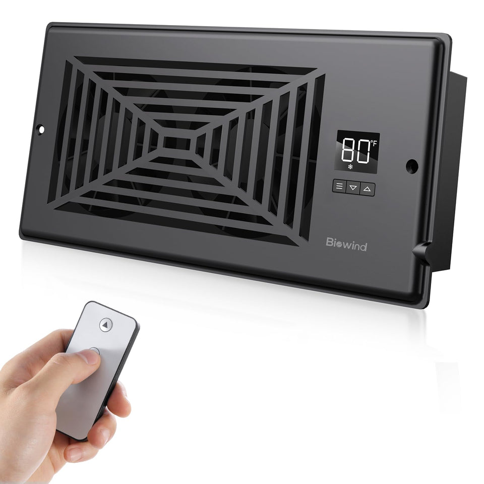BIOWIND Quiet Booster Fan front view with sleek aluminum frame improves room airflow