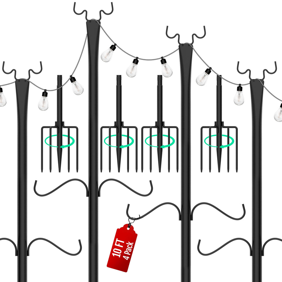 Birdream 4-pack 10ft light poles with top hook for lights and banners.