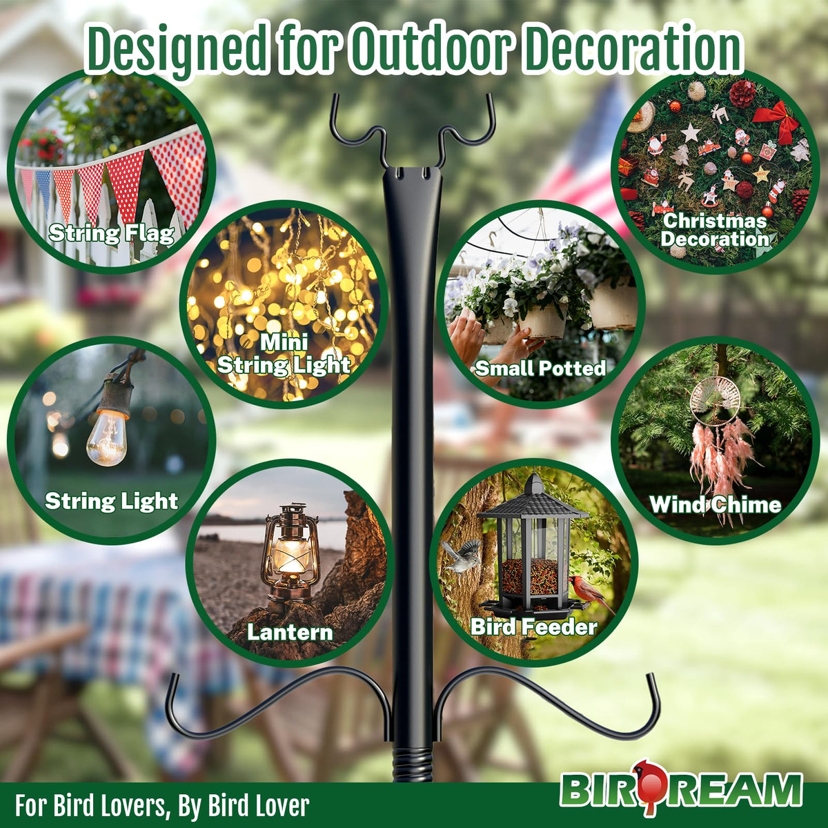 Birdream outdoor light poles mounted on fence or wall for quick installation.