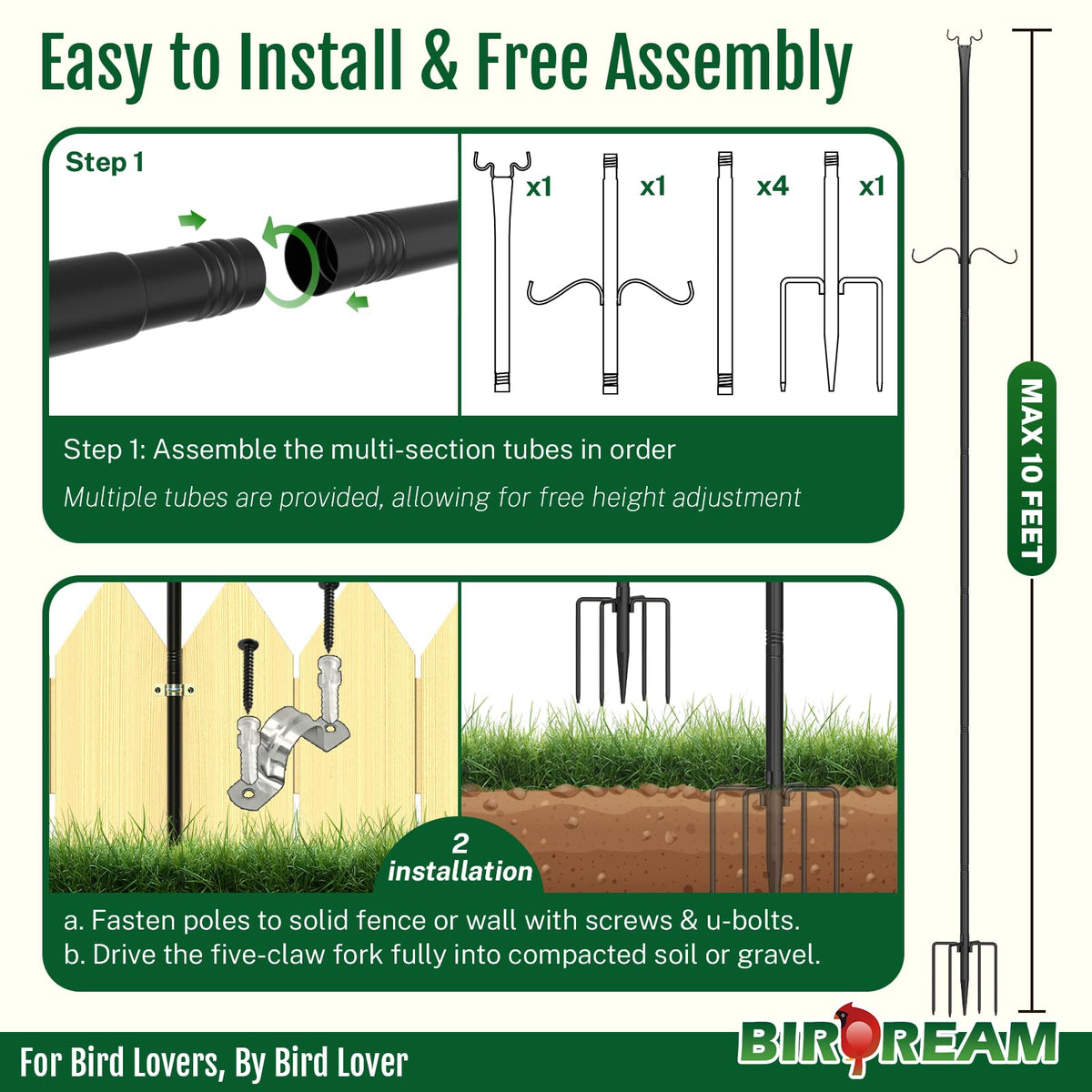 Birdream versatile light poles for patios and backyards with decorative lighting.